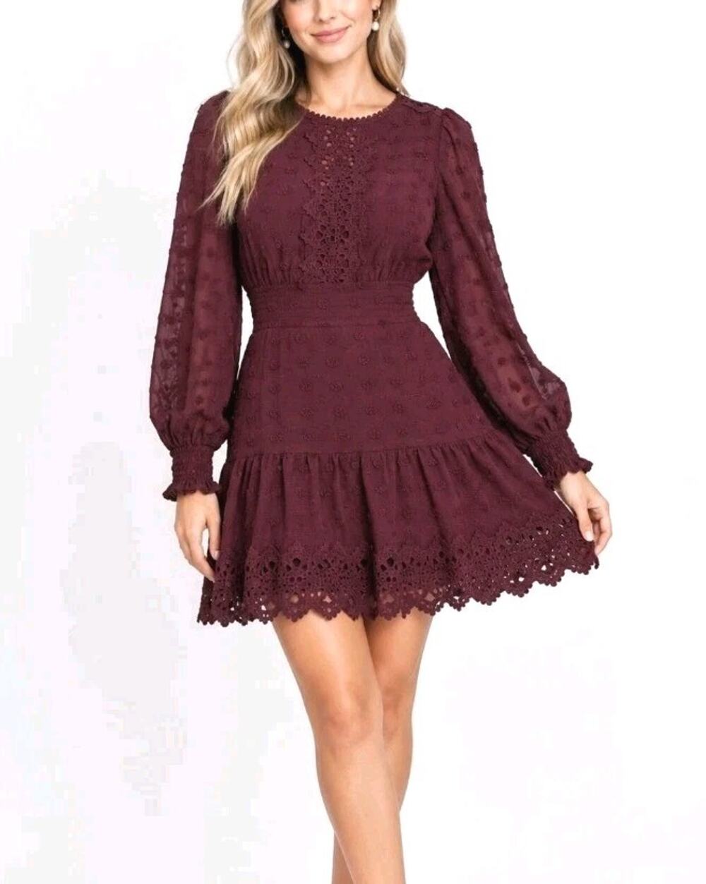 Lulus ~Woman Size S~ Burgundy/Red Vine Long Sleeve Mini Dress NWT.